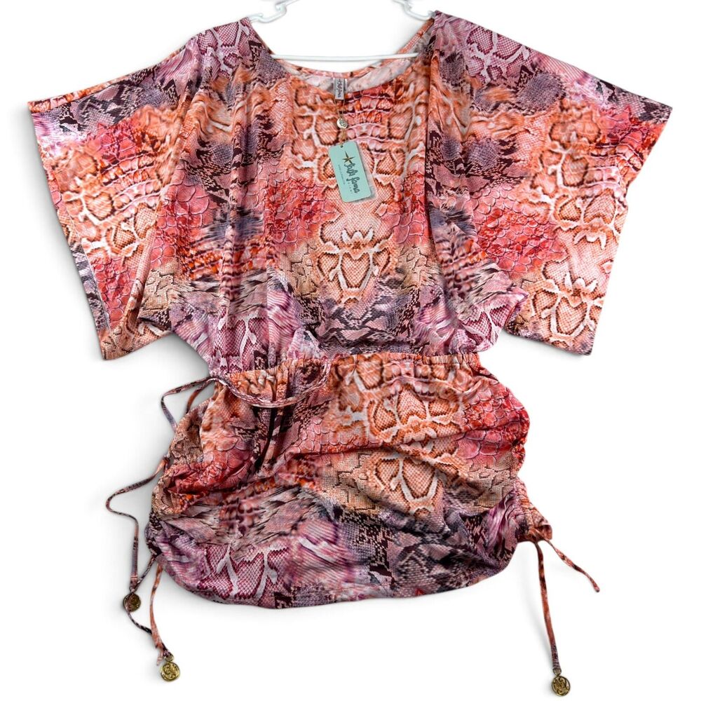 coral snake skins mini dress medium ruched dolman beach resort swim by luli fama